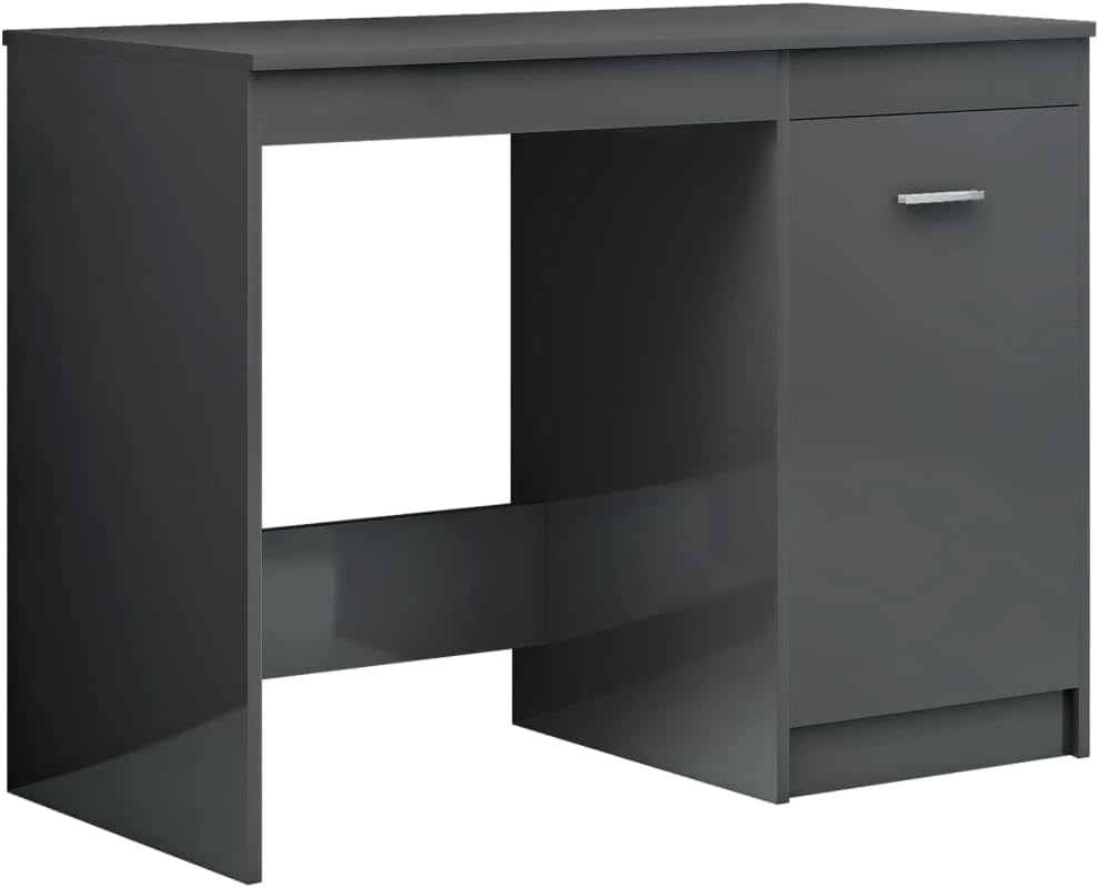 vidaXL High Gloss Gray Engineered Wood Desk with Integrated Cabinet, Sturdy & Durable Modern Writing Desk for Study & Work Area