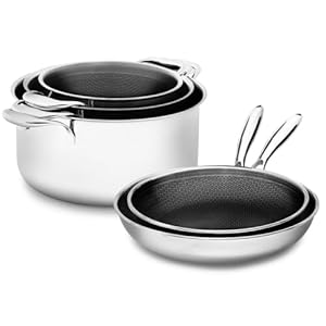 Set di 5 pezzi | 2 padelle da 24/28 cm e 3 pentole da 20/24/28 cm | Rivestite per induzione e tutti i piani cottura | antigraffio e senza PFAS