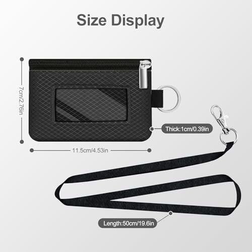 Image of Minimalist RFID Blocking Small Wallet with ID Window,WaterResistant Zip Id Case Wallet with Lanyard Keychain for Cards,Cash,Travel,Women,Men (Black)