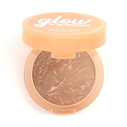 PHFOAY Baking Setting Powder Compact - 0.43 oz, Subtle Shimmer Finish, Baked Formula for Lightweight Glow, Fine Non-Cakey Texture, Suitable for All Skin Types, Daily Makeup &amp; Setting (05#, 0.43 oz)