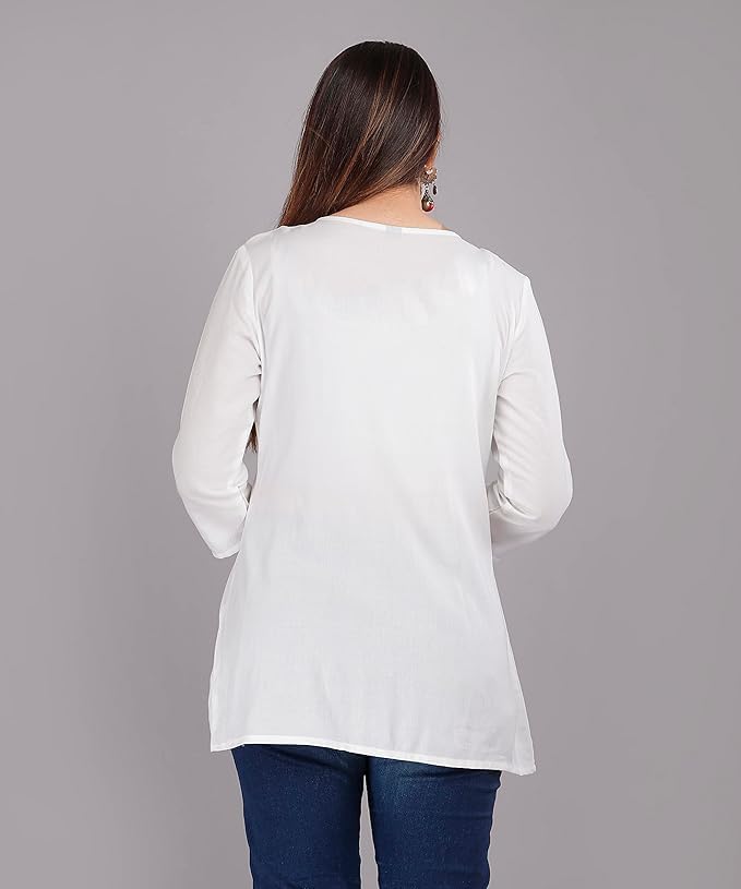 Image of Avayayat Women's Rayon Classic Heavy Embroidery Top with Beautifull Tassels at Front and on Both Sleeves Regular Fit Office Wear Festival Tunic Jeans Summer