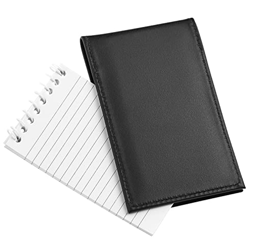 dampk black leather notepad holder for 3x5 memo pads refillable pocket notebook with wallet for law enforcement investigator security officer gifts edc case includes small flip pocket note pad