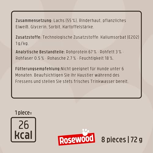 Rosewood Chewy Sticks Lachs Small – Kaustangen für Hunde mit Lachs, Rinderhautsnack, Rohhautsnack, unterstützt die Zahnpflege, ohne Getreide, ohne künstliche Zusatzstoffe, 72 g