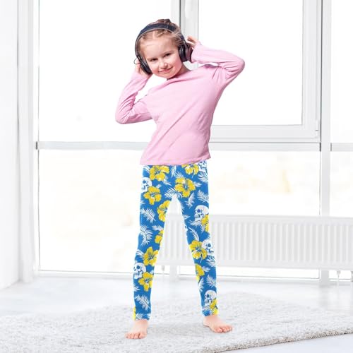 Skull Hibiscus Flower Girls Leggings Soft Stretch Workout Yoga Dance Pants for Kids Casual Tights4