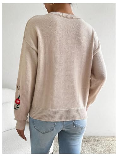 SOLY HUX Women's Floral Embroidery Sweaters Crew Neck Drop Shoulder Long Sleeve Knit Sweater Pullover Fall Tops2