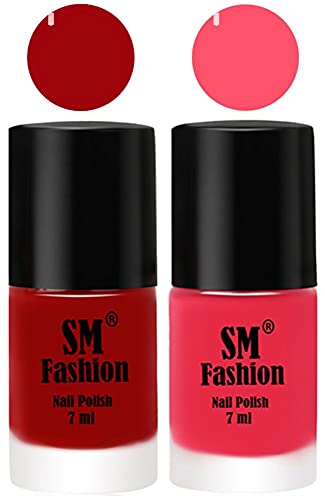 Image of Long Lasting Nail Polish | Nail Paint Combo 7 ml Each) - Set of 2 Light Red-Dark Pink