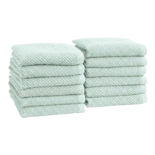 Great Bay Home 100% Cotton 12-Pack 13x13 Wash Cloth - Absorbent, Quick-Drying, Durable Face Towels for Bathroom Decor - Low-Twist, Two-Ply Fibers (Pastel Blue)