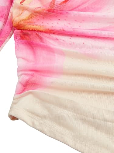 Image of Floerns Girls Bell Long Sleeve Square Neck Asymmetrical Hem Mesh Ruched Crop Tops Tees