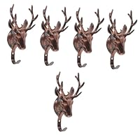 WEKADRIN 5pcs Deer Head Wall Hook Brass Finish Decorative Wall Hanger for Coats Keys Towels Compact Space Saving Bathroom Hook Easy Install Practical Gift