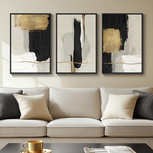 Framed Black and White Abstract Wall Art, 3 Piece...