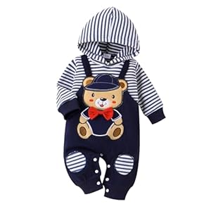 TOKIAGO Baby Boy Clothes Newborn Hoodie Romper Fall Winter One-piece Outfit Infant Cute Cartoon Clothing Set 0-18 Months