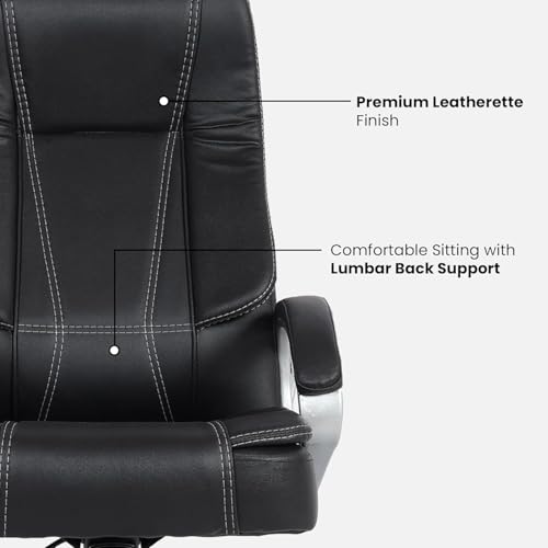 Image of activa Space High-Back Executive Office Chair| 3-Year Warranty| Adjustable Ergonomic Design, PU Leather (Black & White)