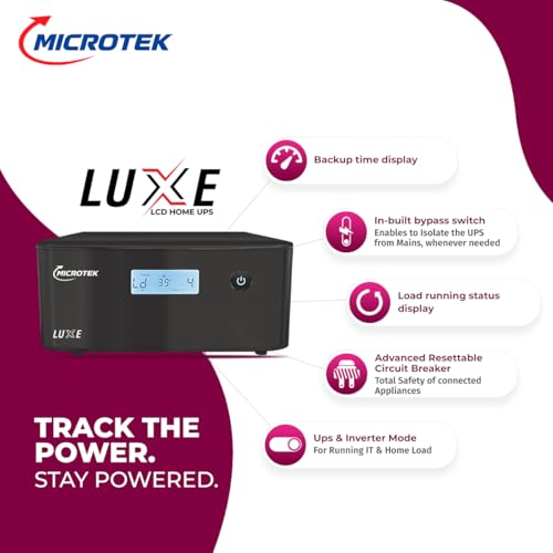 Image of Microtek Combo - Luxe 1900 Pure Sine Wave Inverter /UPS 1650VA 24V + 25.6V 100Ah LiFePO4 Battery (2.56kWh) | BMS Protected | Fast Charge | Long Life 3500+ Cycles Backup | Home /Office Backup