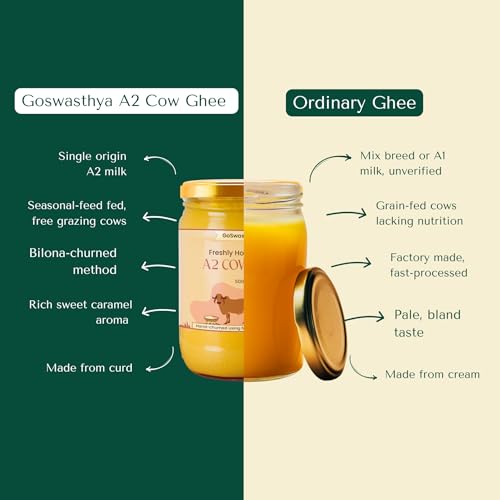 Image of Goswasthya A2 Cow Ghee 1L | Traditionally Bilona-Churned, Danedar Ghee | Aromatic| NABL Lab Tested (70+ tests), Cruelty-Free | Grass-Fed | Glass Jar