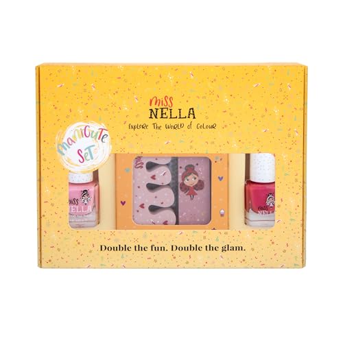 Miss Nella Pink MANICUTE- kids nail kit + 2 Miss Nella peel off polish, nail stickers, tattoos, nail filer & toe separators- all designed foe children hands & toes
