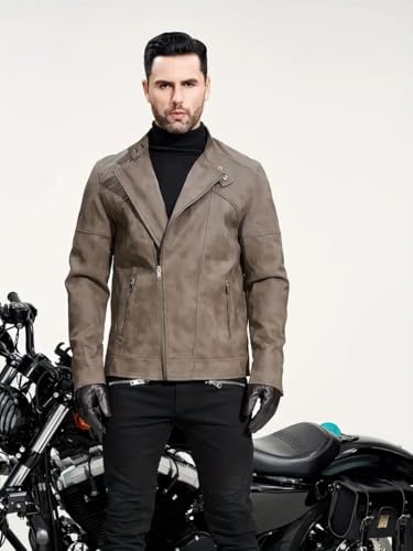 Men's PU Faux Jacket Padded Large Lapel European Size Oblique Lapel Zipper Autumn and Winter Standing Jacket3