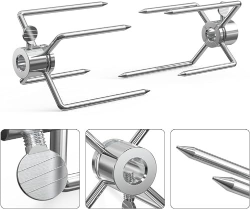 onlyfire Fleischnadeln | BBQ Fleischnadel mit Durchmesser 12mm mit Feststellschraube, Fleischklammer doppelt | Fleischklammern für Drehspieß, Hähnchen, Schaschlik und vieles mehr (2 Stück)