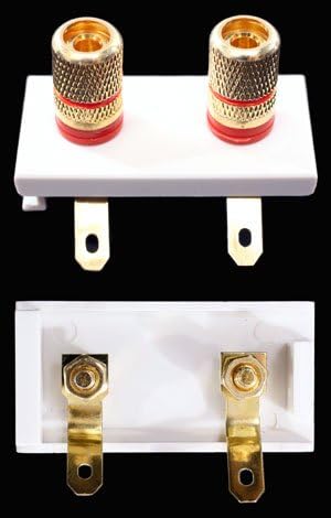 Euro Module - 2 x (RED + RED) Speaker - Gold Solder Connectors, Euro/Snap fit 25mm x 50mm - fits a Standard Euro Wall/Face Frame - Audio Visual Speaker Outlet - Euronetwork Ltd