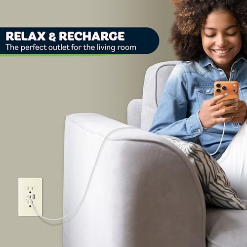 Image of TOPGREENER 4.2A 3-Port Type C USB Outlet, 15 Amp Receptacle Plug, Charging Power Outlet with Dual Type C&A Ports, Screwless Wall Plate Included, UL Listed, TU21542AC2-LASID, Light Almond, 2 Pack