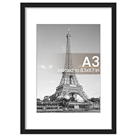 upsimples A3 Picture Frame, Display Pictures 8.3x11.7 with Mat or 11.7 x 16.5 Without, Wall Hanging Poster Frames, Black, 1 Pack