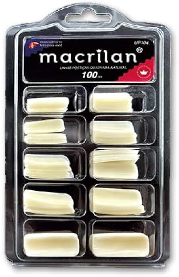 Kit de Unha Postiça (com 100 pçs) quadrada natural. TIPS Macrilan - UP104