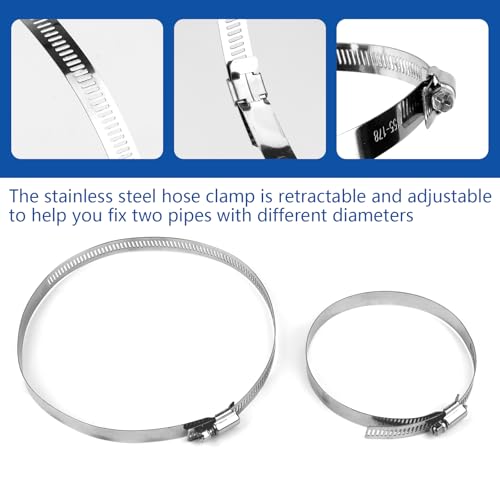 Abluftschlauch Adapter, Reduzierstück 150mm auf 100mm mit 2 Edelstahl Schlauchschellen，Rundrohr Adapter für Lüftungssystem Lüftung Rundrohr Ventilation Lüftungskana