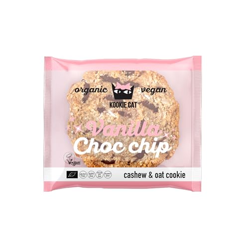 Kookie Cat Vanille Schokochip - Vegane Cookies Einzeln Verpackt, Glutenfrei, Sojafrei, Bio, Cashew & Hafer - 12 X 50g Multipack