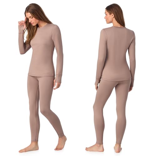 Image of Cuddl Duds Womens Heavyweight Cold Weather Fleece Lined Thermal Set - Long Sleeve Top & Leggings - Winter Lounge Sets
