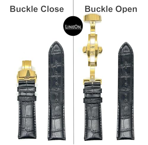 Image of Lineon 22mm Half Padded Premium Leather Mens Watch Strap with ButterFly Lock For Branded Watches Tool and Pins Include