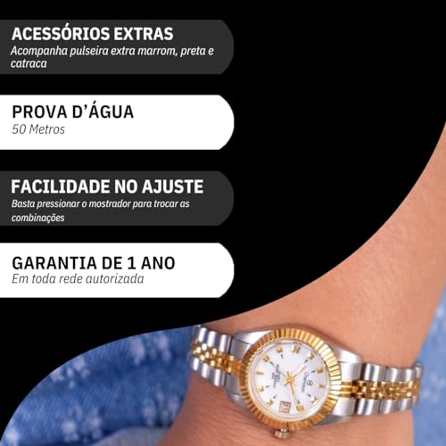 Relógio Feminino Champion Fundo Branco Troca Pulseira e Aro CH38182B