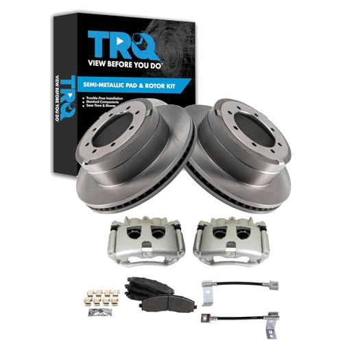 Image of TRQ Brake Pad & Rotor Kit Semi-Metallic Compatible with 2017-2019 Ford F-350 Super Duty