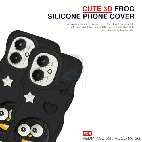 Image of AESTMO Back Case Cover for Redmi 13C 5G / Poco M6 5G | 3D Cute Fun Cartoon Characters | Anti Slip Grip Cute Wave Curly Frame Shape | Back Cover for Redmi 13C 5G / Poco M6 5G | (Black)