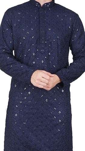 TRILOKI Mens Embroidered Sequined Kurta Pajama Set Rayon Ethnic Indian Traditional Wear4