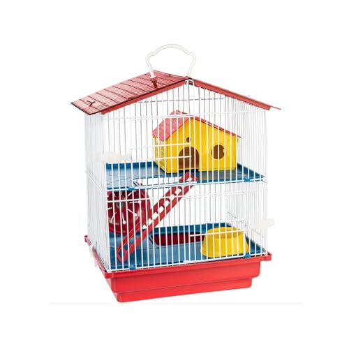 GAIOLA HAMSTER 2 ANDARES TETO PLASTICO VERMELHO