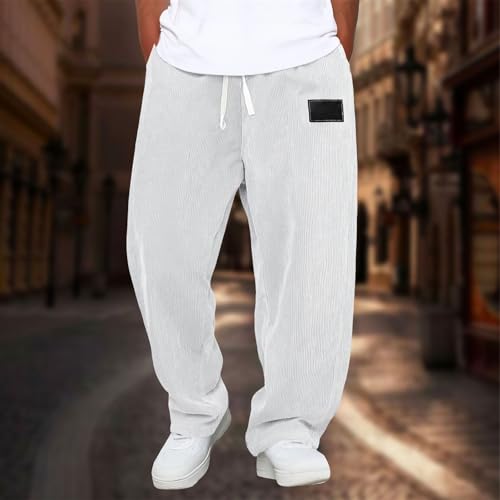Corduroy Pants Men Baggy Casual Elastic Waist Drawstring Wide Leg Sweatpants Stretch Cozy Retro Straight Leg Trousers2