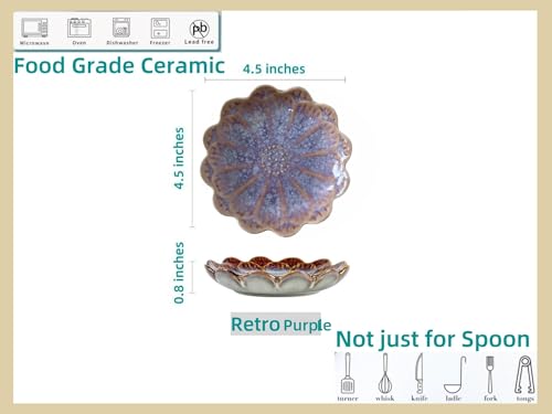 Image of Ceramic Spoon Rest for Stove Top, Flower Cute Spoon Rest for Kitchen Counter, Cooking Spoon Holder for Kitchen Counter, Utensil Rest Spatula Rest Ladle Holder Tong Rest, 1 PC (Retro, Lavender Purple)