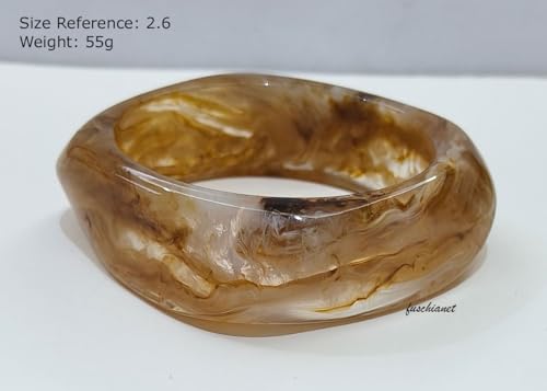 Image of Fuschianet Accessories Brown Resin Marble Bamboo Curved Beads, Broad Mustard Uneven Square Stackable Bracelets for Women and Girls Set of 3