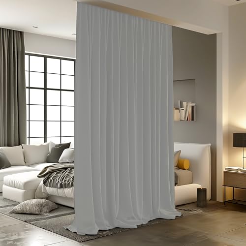 Image of Room Divider Curtains for Ceiling Track Rod, Blackout Ceiling Track Curtains with Hooks Noise Reduction Privacy Curtain for Wall Ceiling Mount Track, 8.3 ft Wide x 8 ft Tall, Grey, 1 Panel