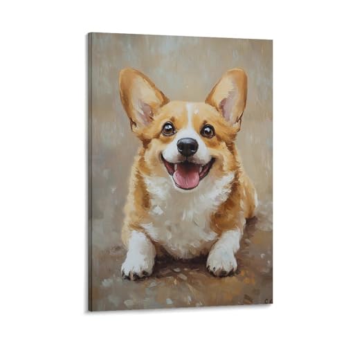 Corgi Murale Décoration Impression Sur Toile 50x75cm pour Salon