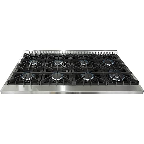 FORNO Galiano Dual Fuel 48" Inch. Freestanding Range 8 Sealed Brass Burners Cooktop - 6.58 Cu. Ft. Double Convection Electric Oven - Stainless Steel Stove Range Heavy Duty Cast Iron Grates