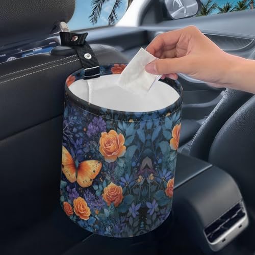 Image of Collapsible Accessories Butterfly Flower Trash Can Hanging Portable Dustbin Bin for Back Seat, Front Console, Floor, or Hanging Headrest Waste Basket