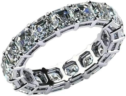 DRIZZLE JEWELS Asscher Cut Lab Created Diamond Eternity Band Ring, 4.00 Carat, 14K White Gold