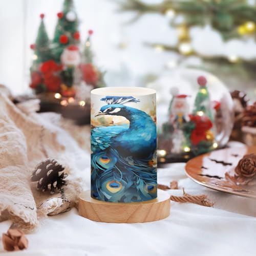 Image of ALAZA Peacock Flickering Flameless Candles Battery Operated with Remote Timer,Tea Light Candles LED Pillar Votive Candles Set of 2 for Outdoor Indoor Decorations