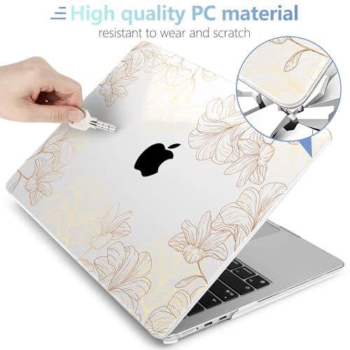 Image of MEEgoodo for M5 /M4 /M3 /M2 MacBook Air 15 inch Case 2026 2025 2024 2023, Case Fit Model (A3448 /A3241 /A3114 /A2941) for MacBook Air 15.3 inch, Drawn Golden Floral