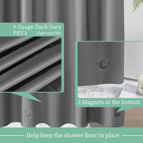 Image of Mrs Awesome Dark Grey Shower Curtain Liner with 3 Magnets, 72x72 Premium Flexible Sturdy Plastic Shower Curtain for Bathroom Lightweight & Waterproof, Dark Gray