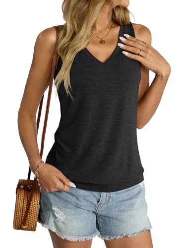 Womens V Neck Tank Tops Sleeveless Banded Hem Shirts Loose Fit Summer Outfits Clothes 20252