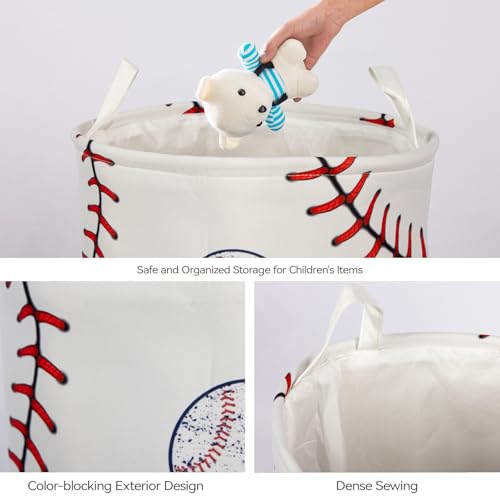 Image of 2Pcs Basketball Cute Kids Laundry Basket Baby Nursery Hamper Boys Room Decor Foldable Oxford Cloth Funny Tote Clothes Storage Bucket Organizer For Bedroom (Baseball)