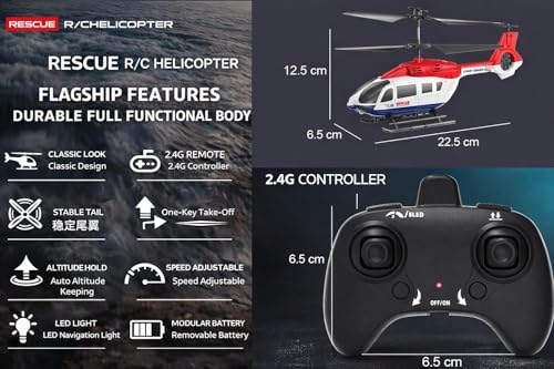 Image of SUPER TOY RC Helicopter 2.4 GHz Remote Controlled Flying Helicopter Toy with LED Lights, One Button Start & Altitude Hold Function Gift for Kids Boys