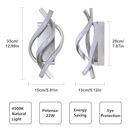 Comey LED Wall Lights Indoor, 22W Chrome Modern LED Wall Lamp, LED Wall Sconce Light - Image 3