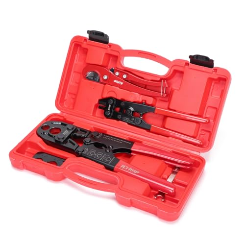 iCrimp PCKIT-1234PS PEX Crimping Tool Kit with PEX Tubing Cutter, PEX Crimper, PEX Removal Tool for 1/2-in and 3/4-in PEX Copper Crimp Rings